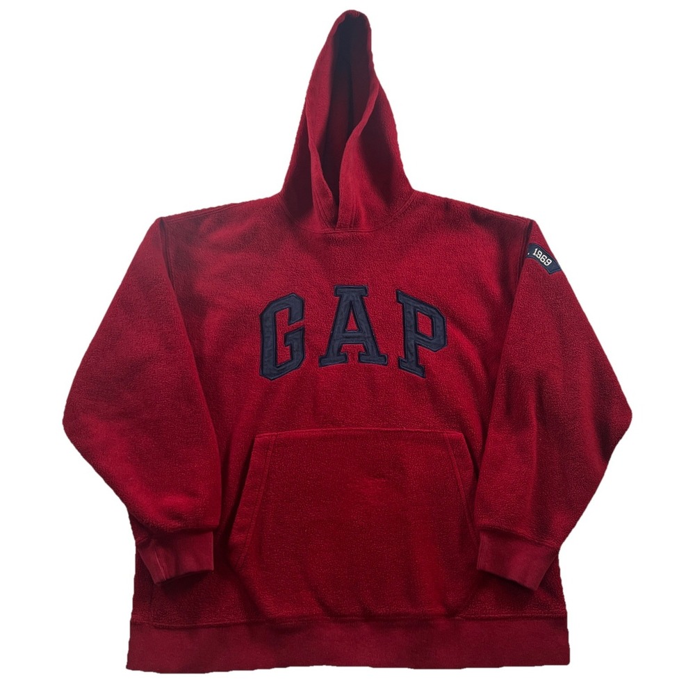Vintage Y2K Gap Hoodie Youth XL Red Blue Fleece Sweatshirt Sweater Spell Out